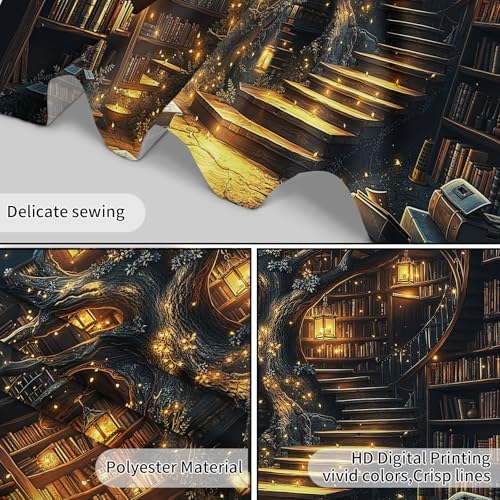 HVEST Fantasy Library Bookshelf Wall Tapestry Fairytale Tree Magic Bookshelf Tapestry Wall Hanging Retro Vintage Tapestries for Classroom Study Room Bedroom Living Room Dorm, 70.9L x 92.5W Inches