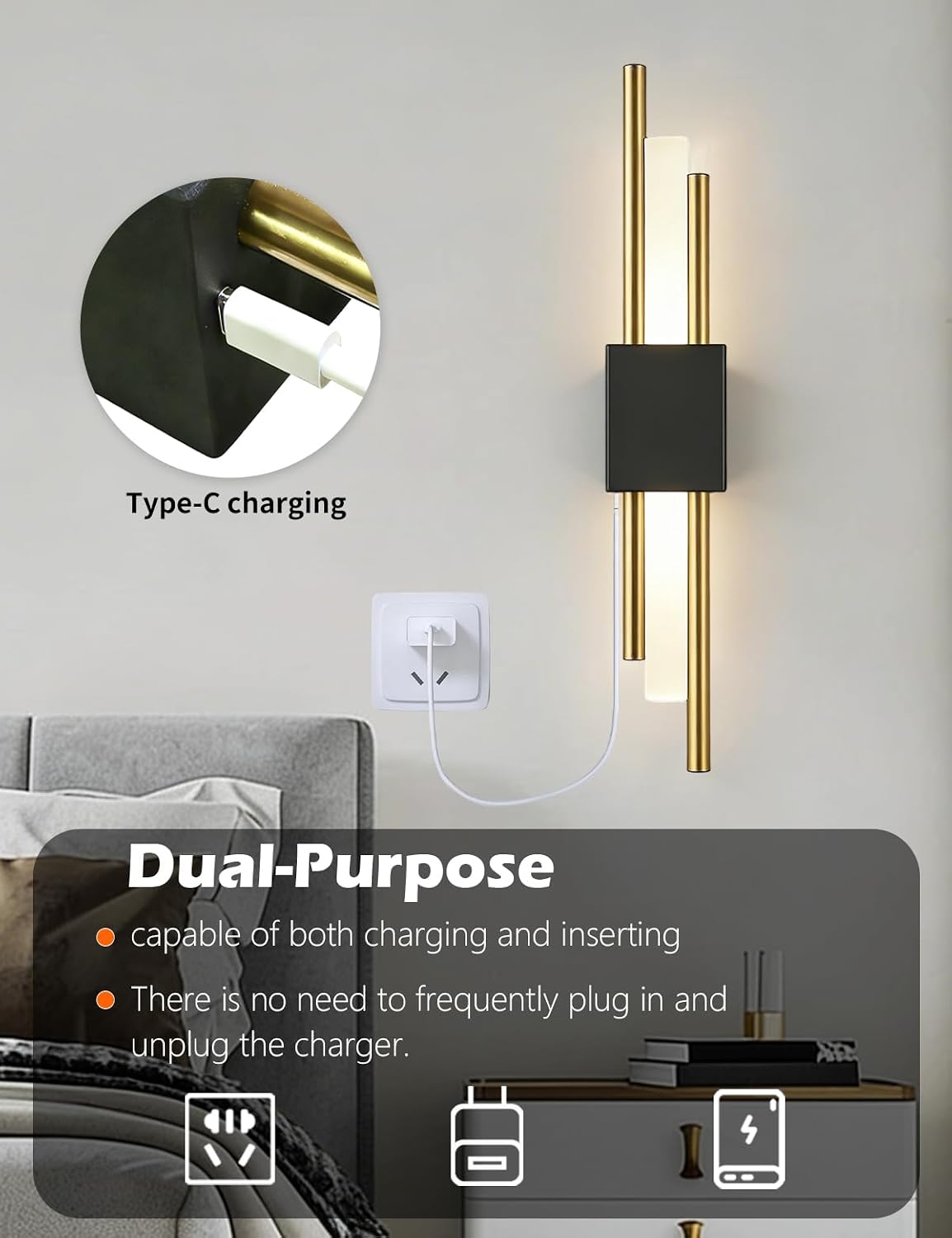 USB Rechargeable Wall Sconces Set of 2, Wireless Cordless Wall Lamp with Dimmable Timer, No Wiring Needed Mounted Wall