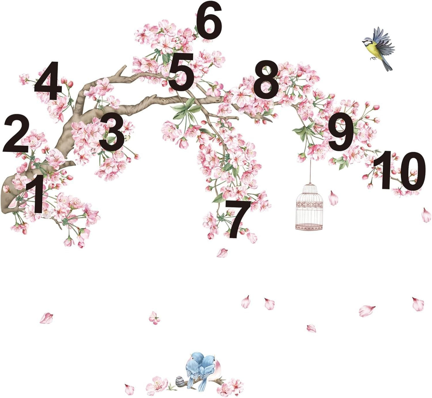 Cherry Blossom Tree Branch Wall Decals Flower Birds Wall Stickers Bedroom Living Room Sofa TV / Pink