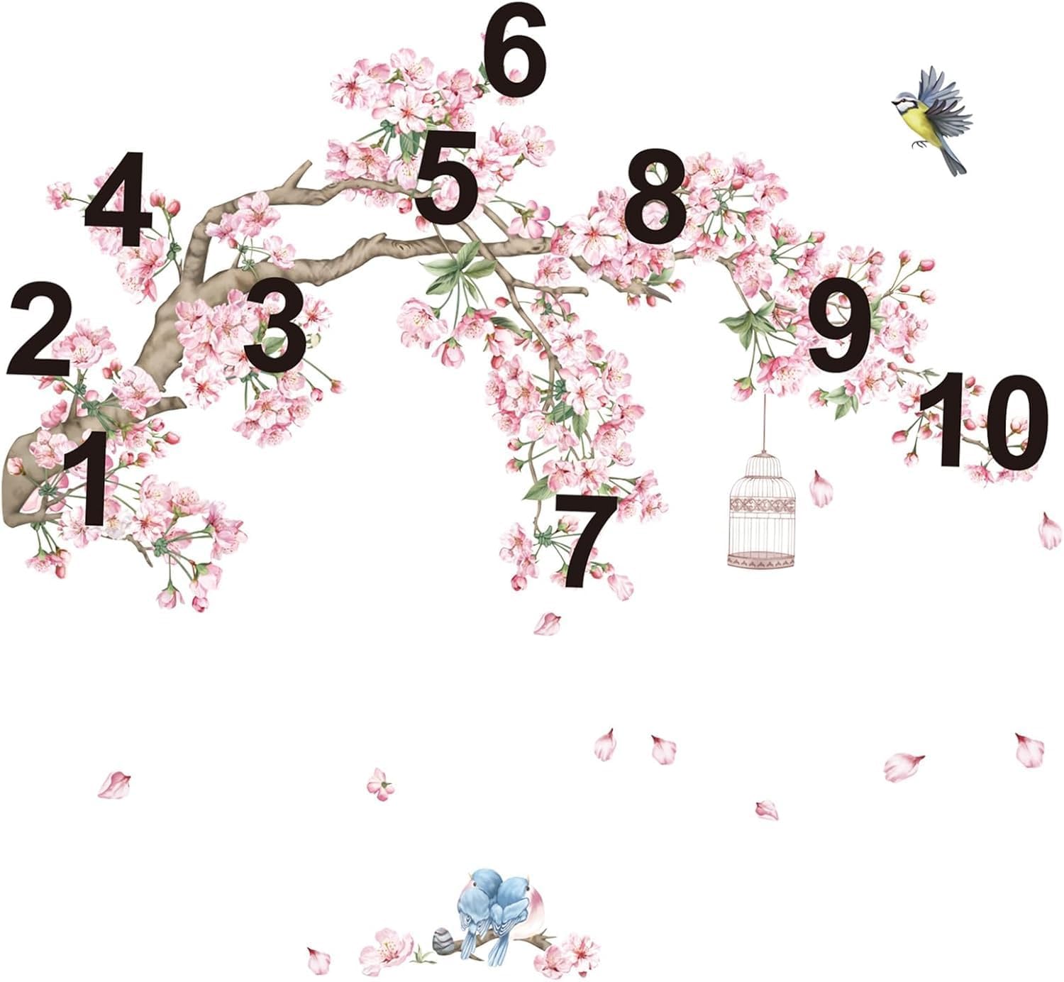Cherry Blossom Tree Branch Wall Decals Flower Birds Wall Stickers Bedroom Living Room Sofa TV / Pink