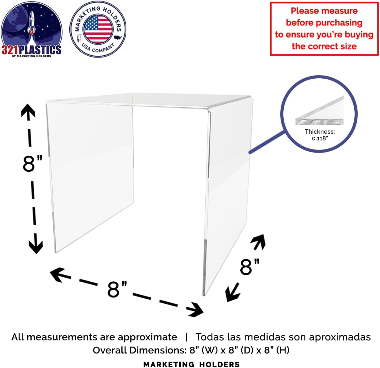 Marketing Holders 6 Pack Acrylic Riser Display Stand 8 Inch Clear Square Countertop Decorative Pedestal Showcase No