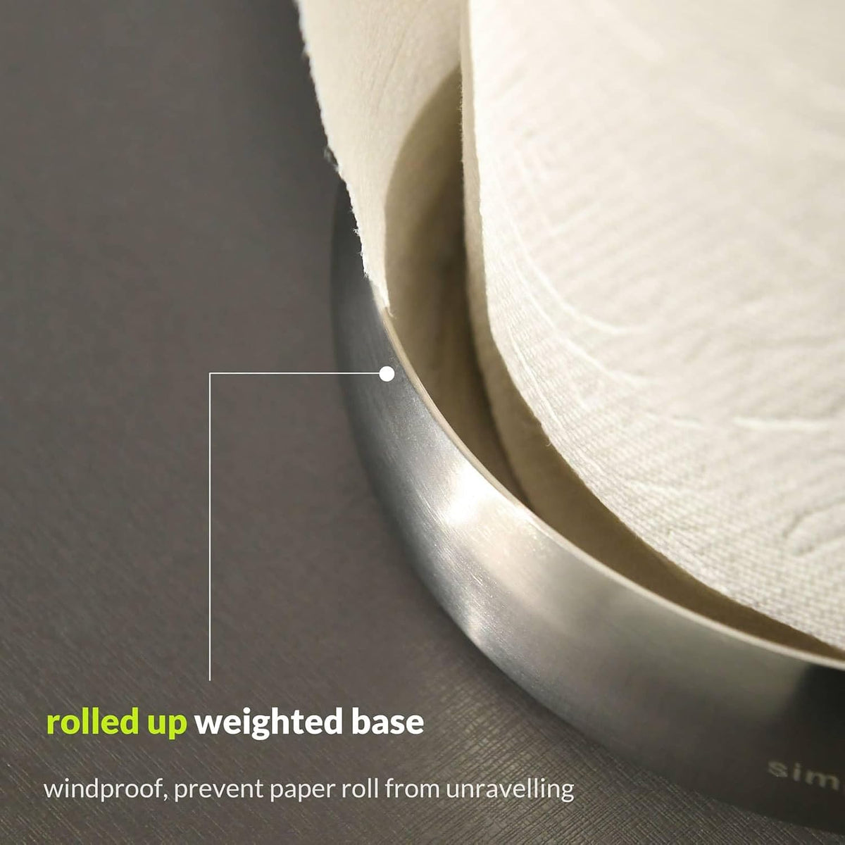 Paper Towel Holder Stand Keep Rolled Up (SUS304 Brushed Stainless Steel) | paper won’t unravel | weighted base