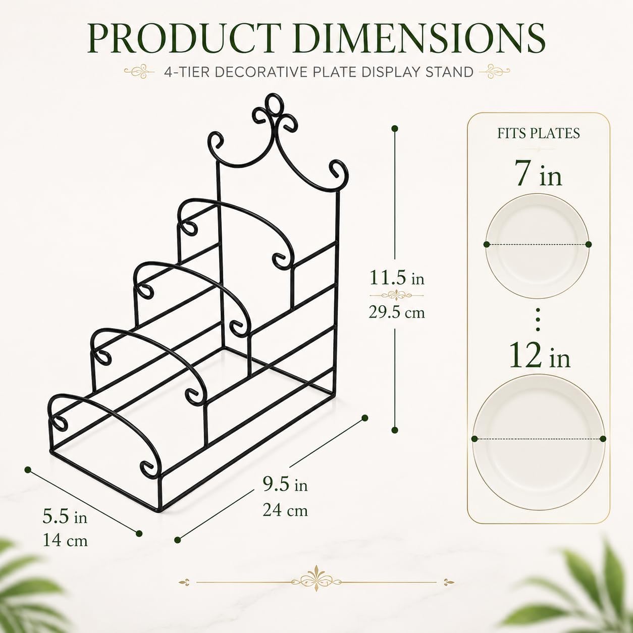 4-Tier Metal Scrollwork Dish Rack Plate Rack Display Stand Holder Cabinet / 4 Tier / Set of 2