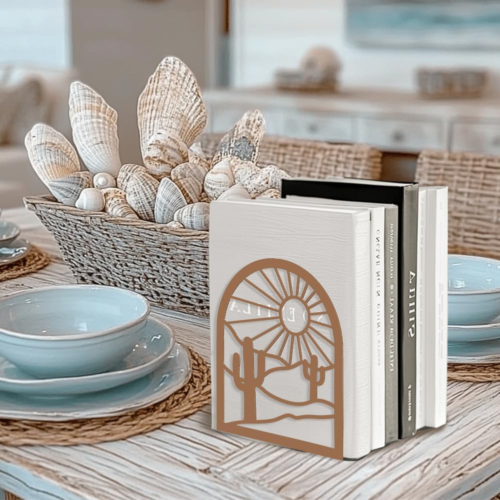 Metal Bookends / Modern Decor Heavy Duty Study Book Support Stoppers / Bohemian Landscape