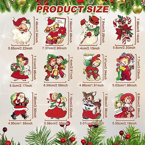 Geelin 24 Pcs Vintage Christmas Ornaments Hanging Wooden Cutouts for Tree