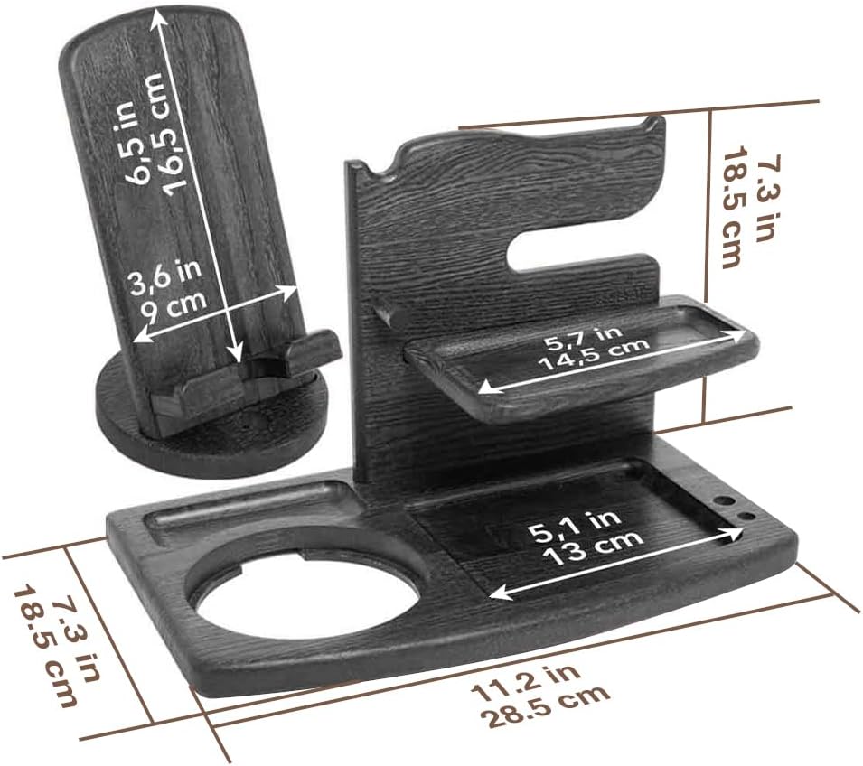 Gifts for Men, Fathers Day Wood Phone Docking Station for Dad, Desk or Nightstand Organizer, Mens Gifts for Husband
