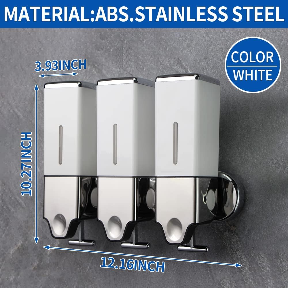 3 x 500ml per Cup Wall Mounted Manual Soap Dispenser for Home, Bath, Kitchen, Hotels, Restaurants. Shower and Lotion