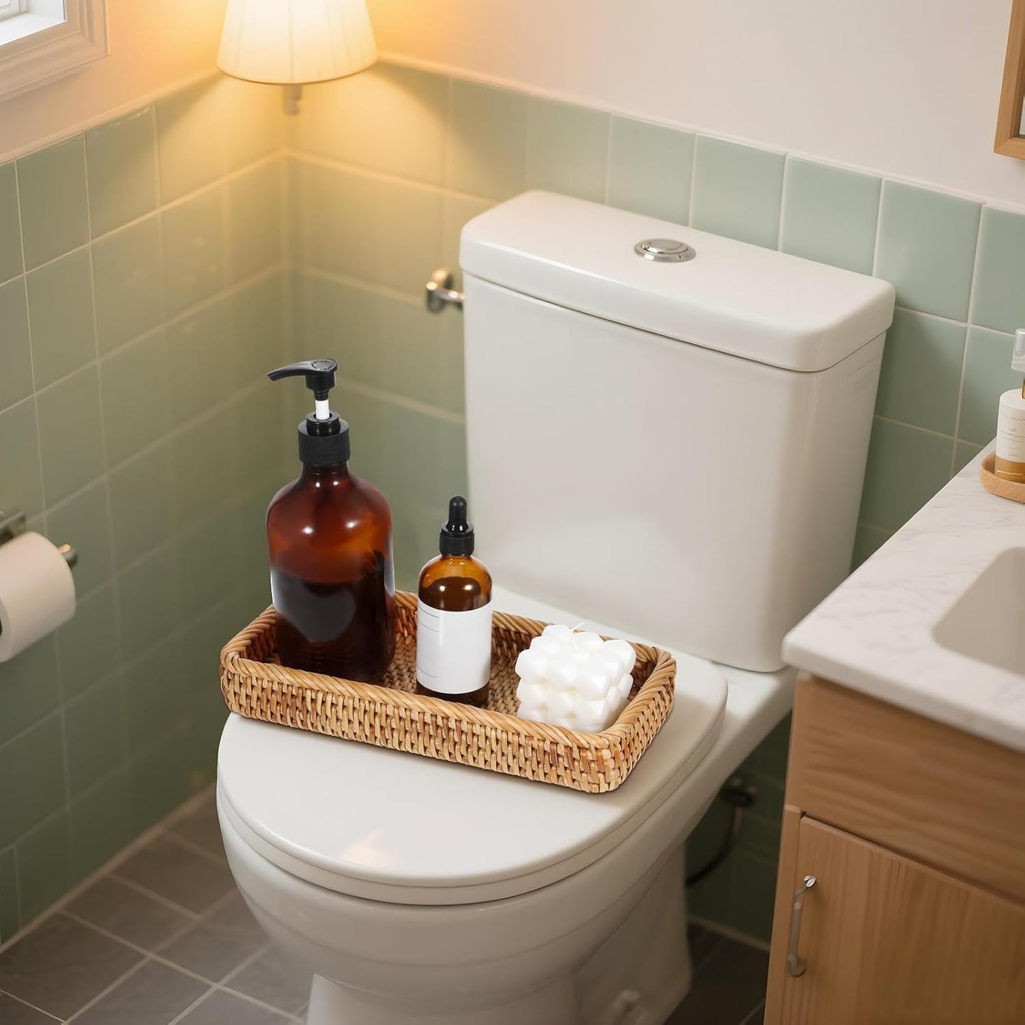 Rattan Bathroom Vanity Tray / Natural / 10 Inch