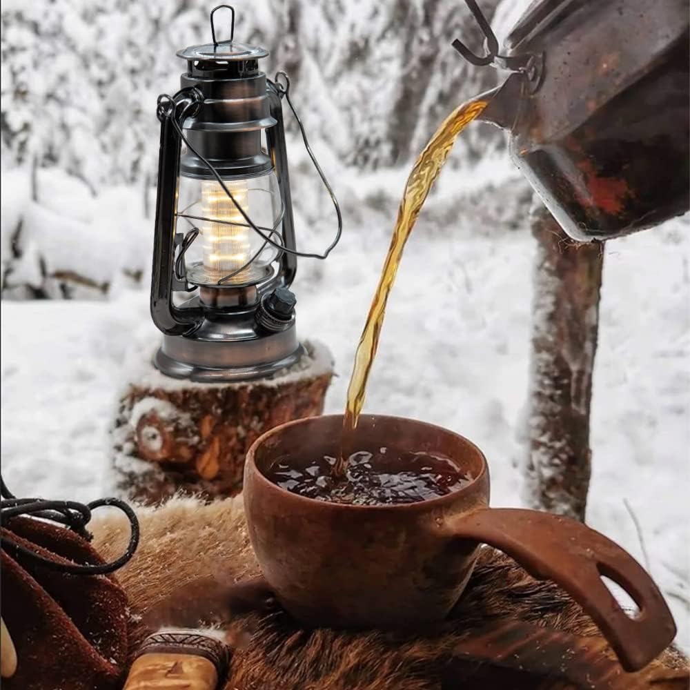 YAKii LED Vintage Lantern Metal Hanging Hurricane 12 LED Dimmer Switch Warm White Battery Operated Power Outage Indoor
