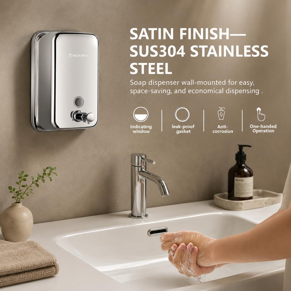 Stainless Steel Soap Dispenser for Kitchen Wall Mount – 27oz Vertical | Durable Design for Busy Households, Family Use