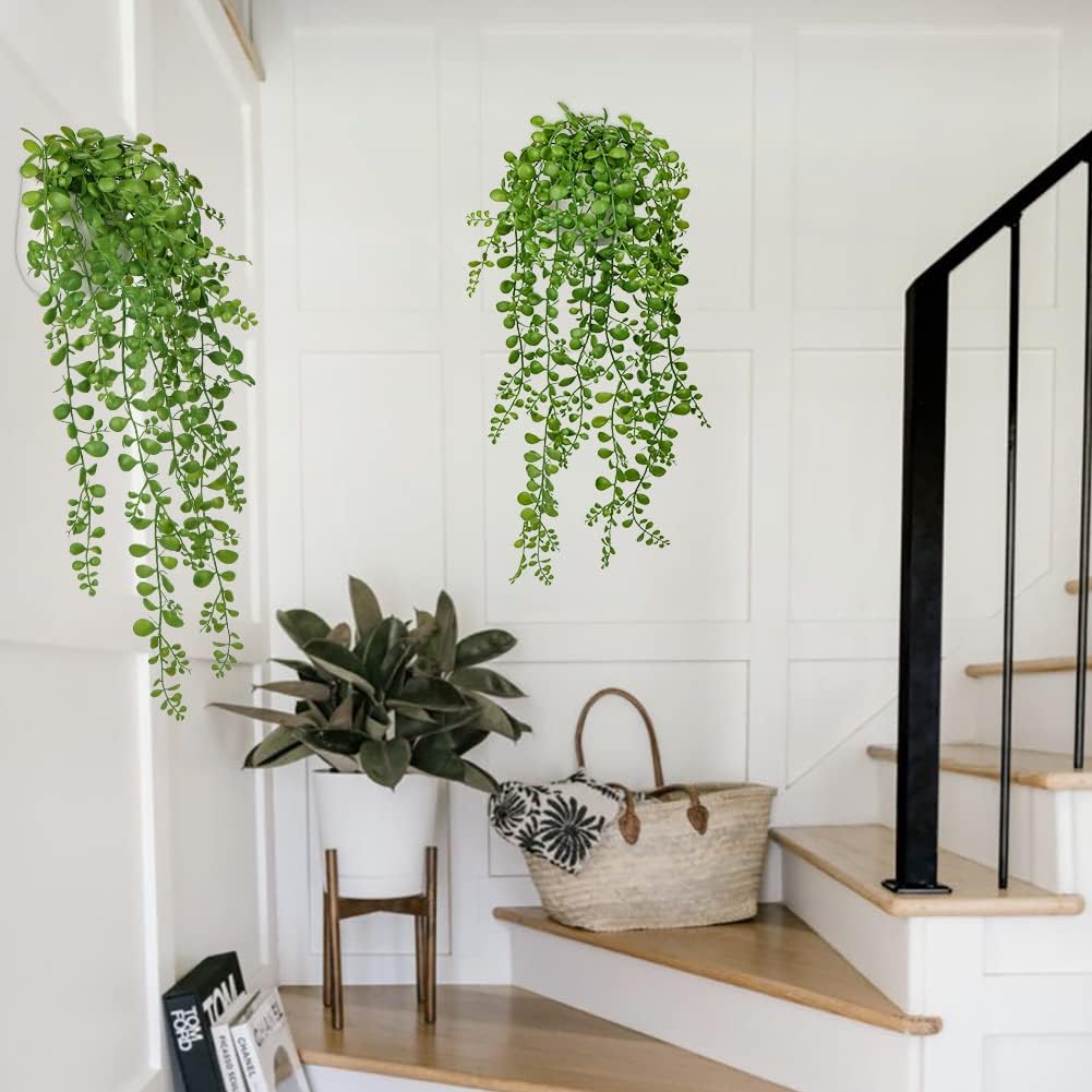 Fake Hanging Plant Large Artificial Hanging Plants 21" Long / Dischidia Oiantha / 21in / White