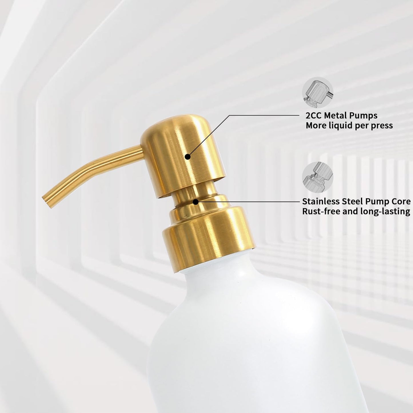 Prus Waso Gold Soap Dispenser Bathroom Set | Hand and Lotion Dispenser with Stainless Steel Pump, Perfect for Modern
