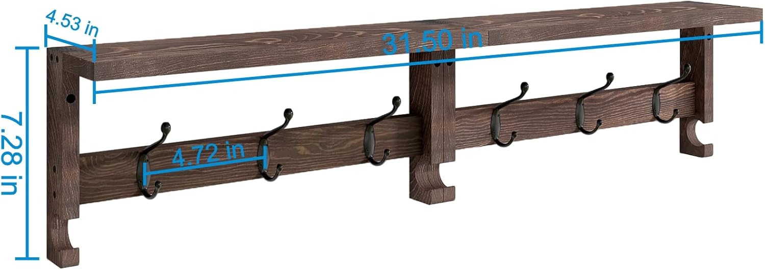 Wood Rack Wall-Mounted / 31.6 Inch / Brown / 31.5 Inch