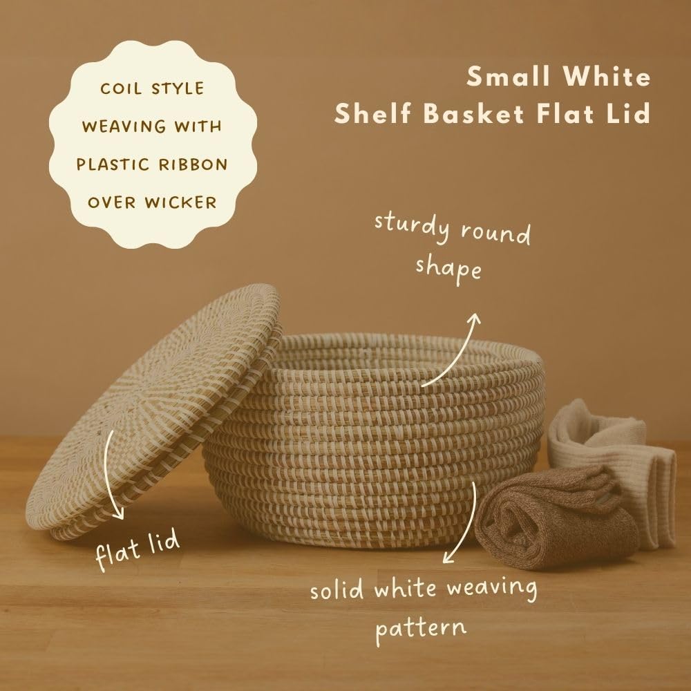 Small Woven Basket / White Flat / 10 Inch
