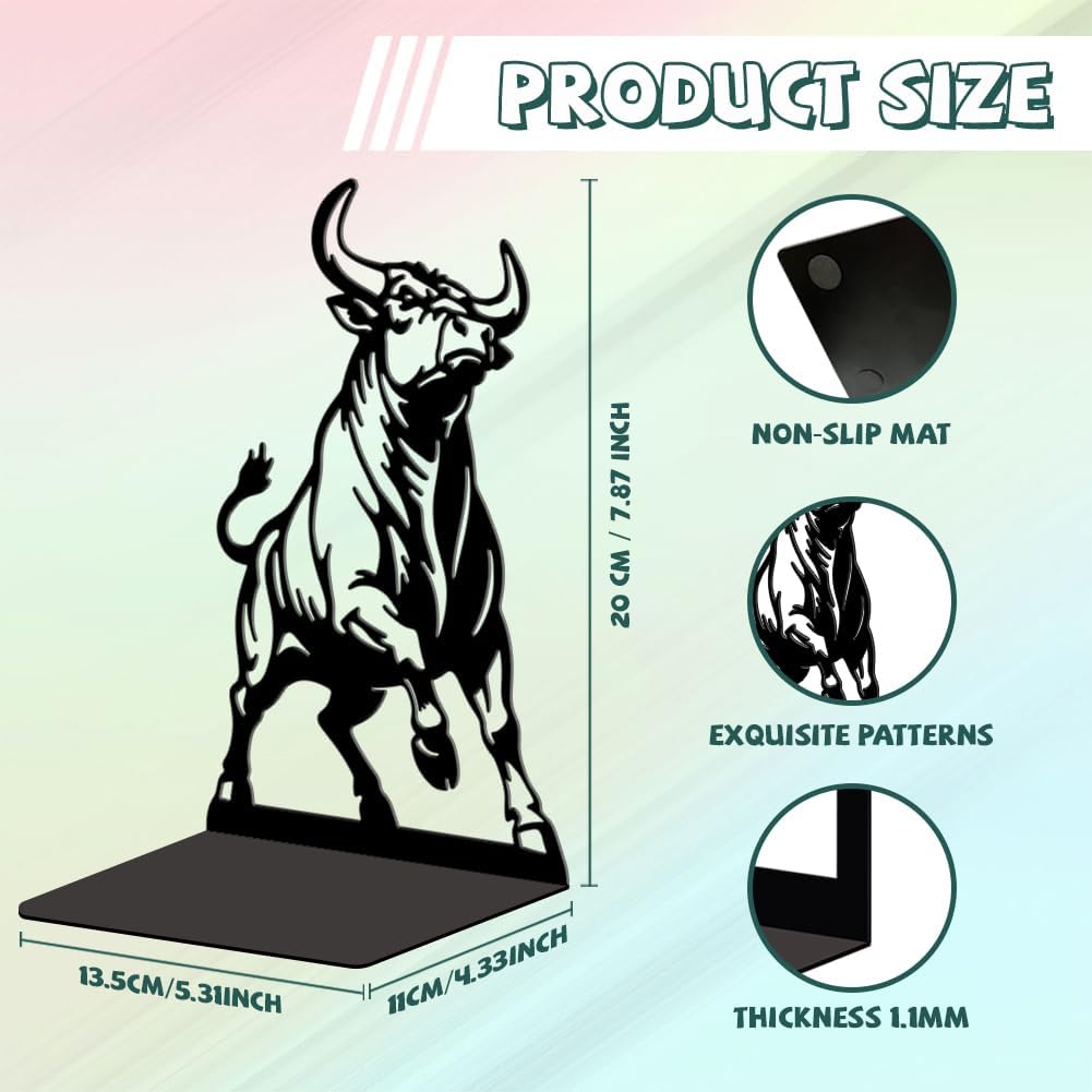 Metal Bookends / Modern Decorative Heavy Duty Study Book Ends Stoppers / Bull