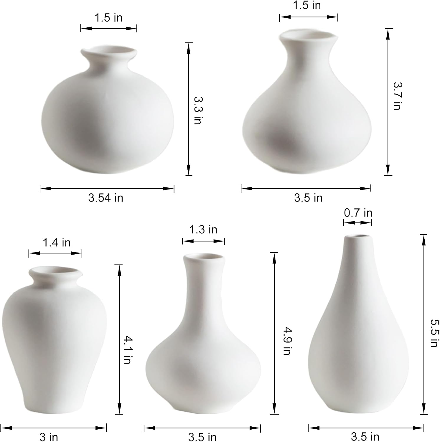 Modern White Vase / White Small Vase / Set of 5
