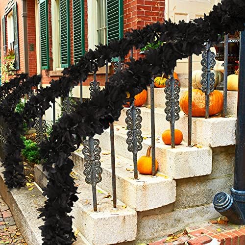 FOIMAS Halloween Maple Garland,2pcs Black Maple Leaves Garland with Lights for Halloween Mantle Fireplace Tree Decoration