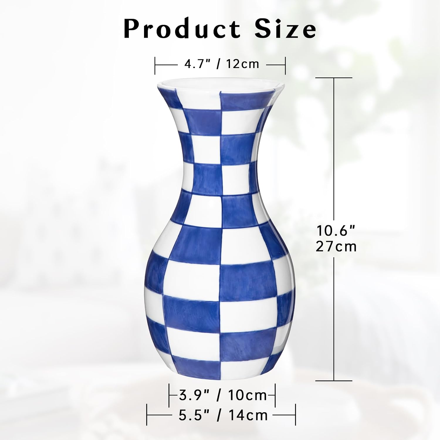 Tall Ceramic Vase in Wide Mouth Plain Pattern / # Plain Texture / Blue / 11 Inch