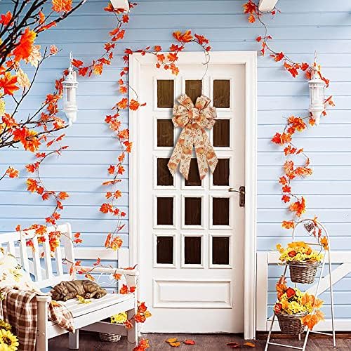 Large Fall Bows for Wreath, Thanksgiving Pumpkin Wreath With Autumn Leaves, Tree Topper Bow, Orange Burlap for Holiday Front Door, Fall Thanksgiving Decorations Supplies