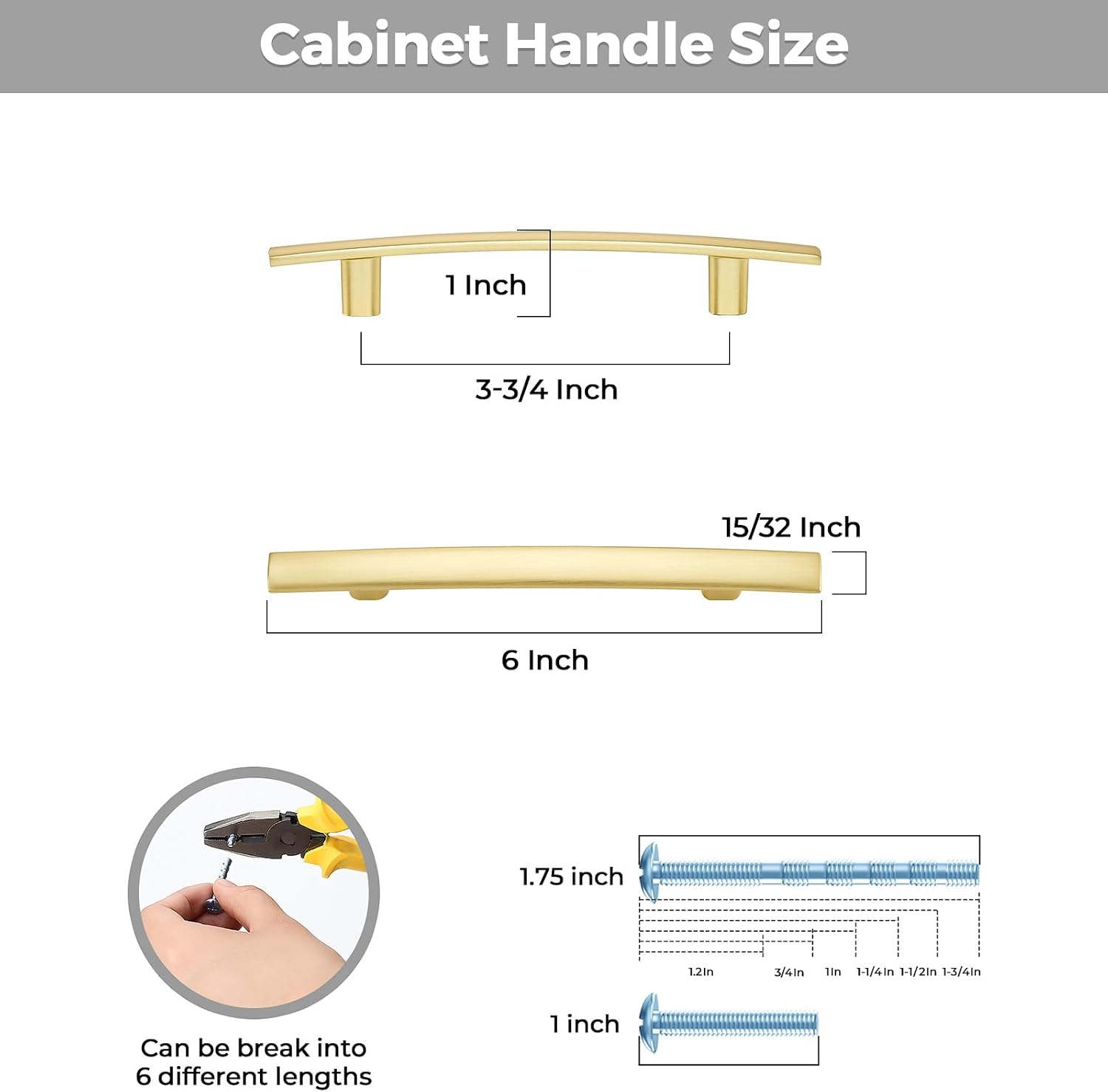 Curved Cabinet Pulls Drawer Pulls / 3.75" Hole Center / Brushed Brass / Set of 5