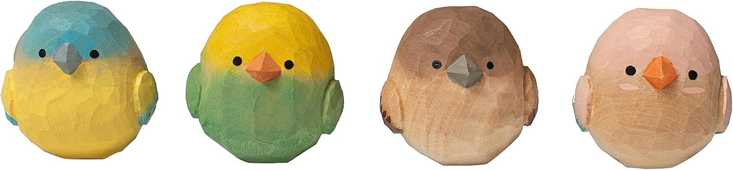 Hand-Carved Wooden Bird Figurines / Set of 4