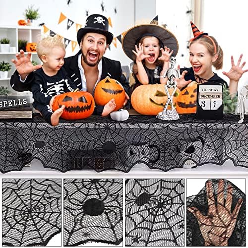 Halloween Table Runner,Black Lace Spider Web Table Runners,18 x 72 Inch