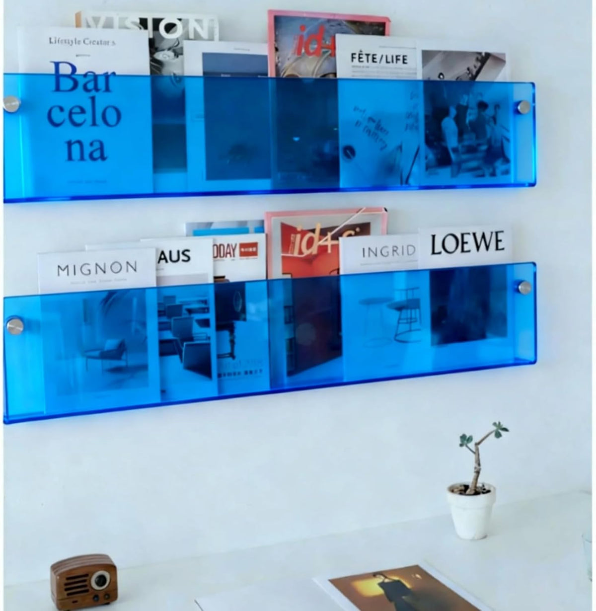 ROYALITA 2-Pack Acrylic Magazine Holder Brochure Holder, Blue 36 Inch | Record Magazine Rack, Fashion Floating