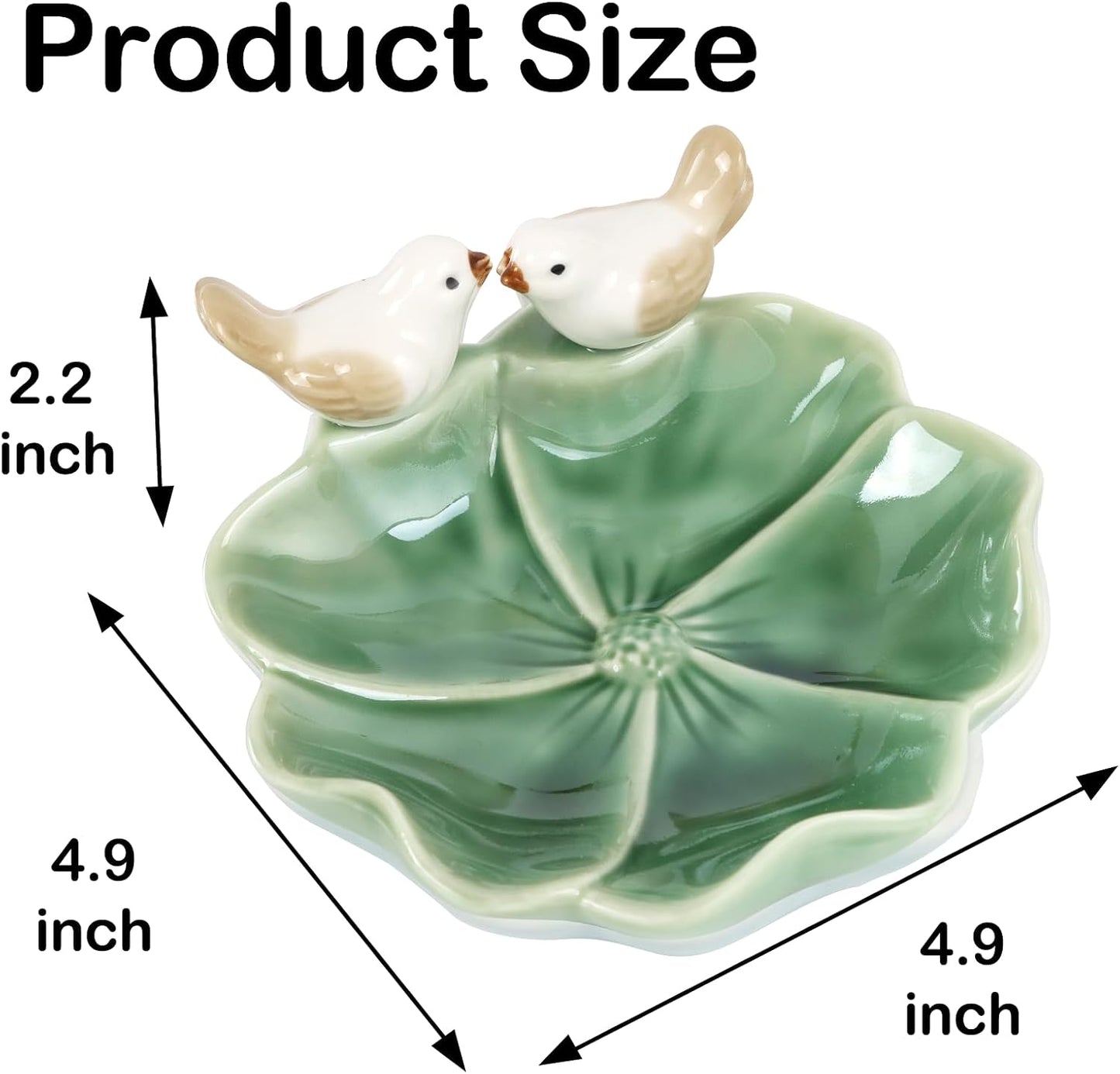 Ceramic Jewelry Tray Trinket Dish Decorative Bird & Lotus Leaf Ring Holder Dish Aesthetic / Green