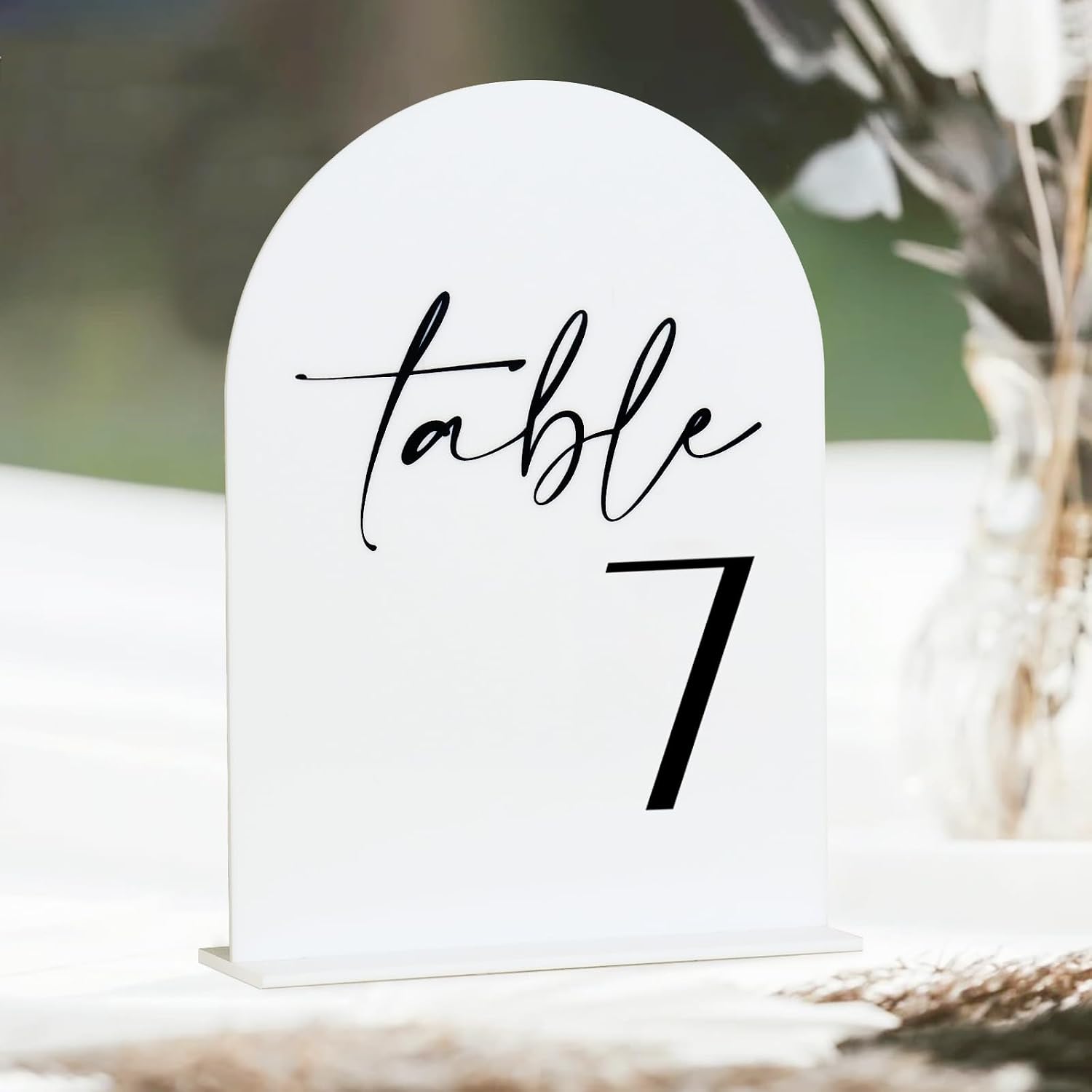 White Arch Acrylic Table Numbers with Stands 1-30, 5x7" White Arched Acrylic Sign and Bases, Arch Table Numbers for
