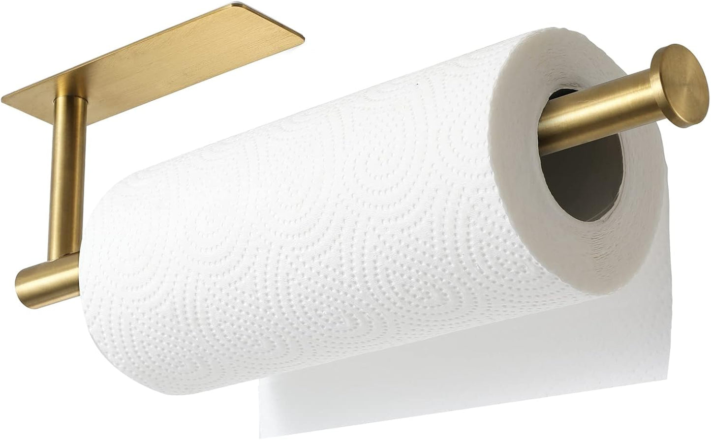 theaoo Under Cabinet Paper Towel Holder for Kitchen, Adhesive, 2 Pack Gold | Self-Adhesive or Screw Mount for Cabinets