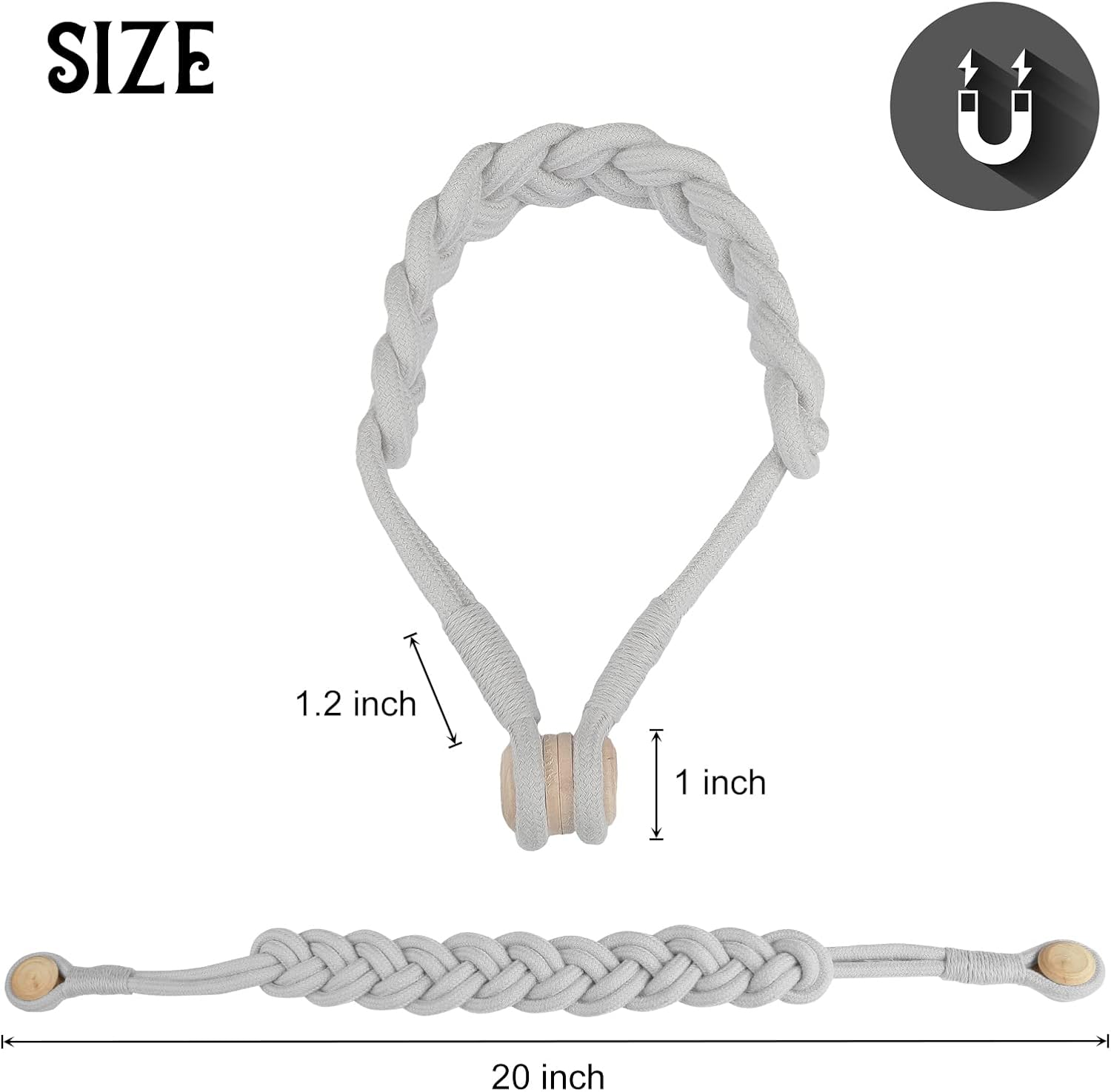 BEL AVENIR Curtain Tiebacks Magnetic 4 Pack Woven Drapery Holdback | Handmade Curtain Ties, No Drill, for Outdoor
