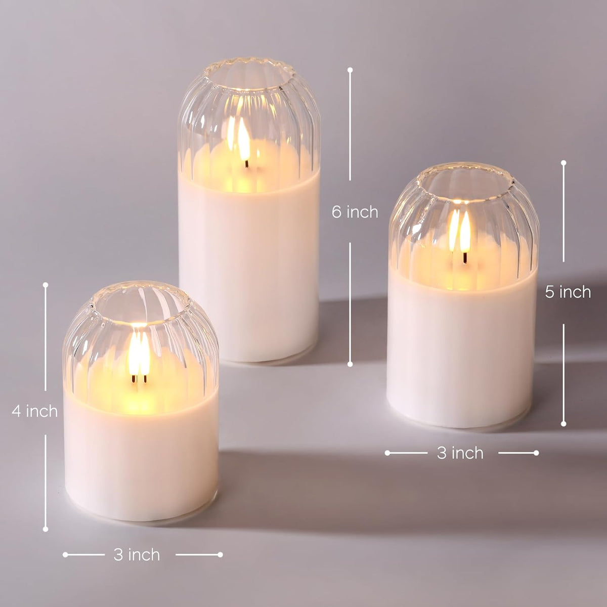 Clear Glass Flameless Pillar Candles with Remote Timer Set of 3 | Flickering LED Candles, Home Shelf Table Accent