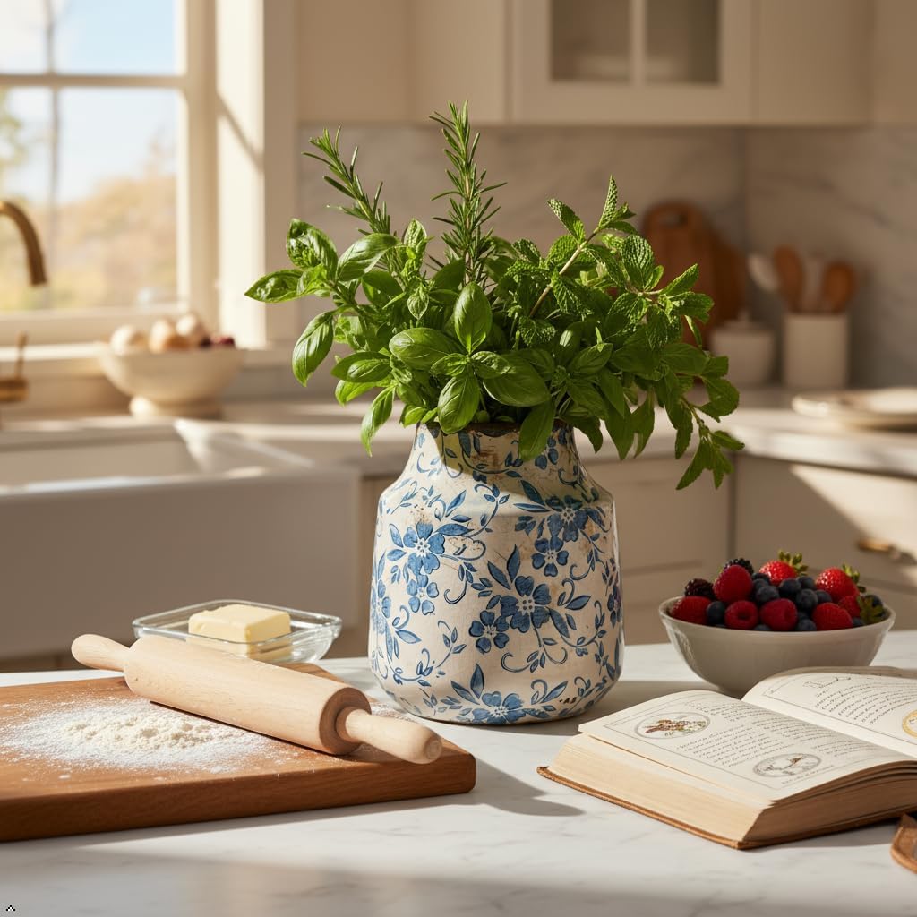 White Ceramic Vase / Medium / Blue