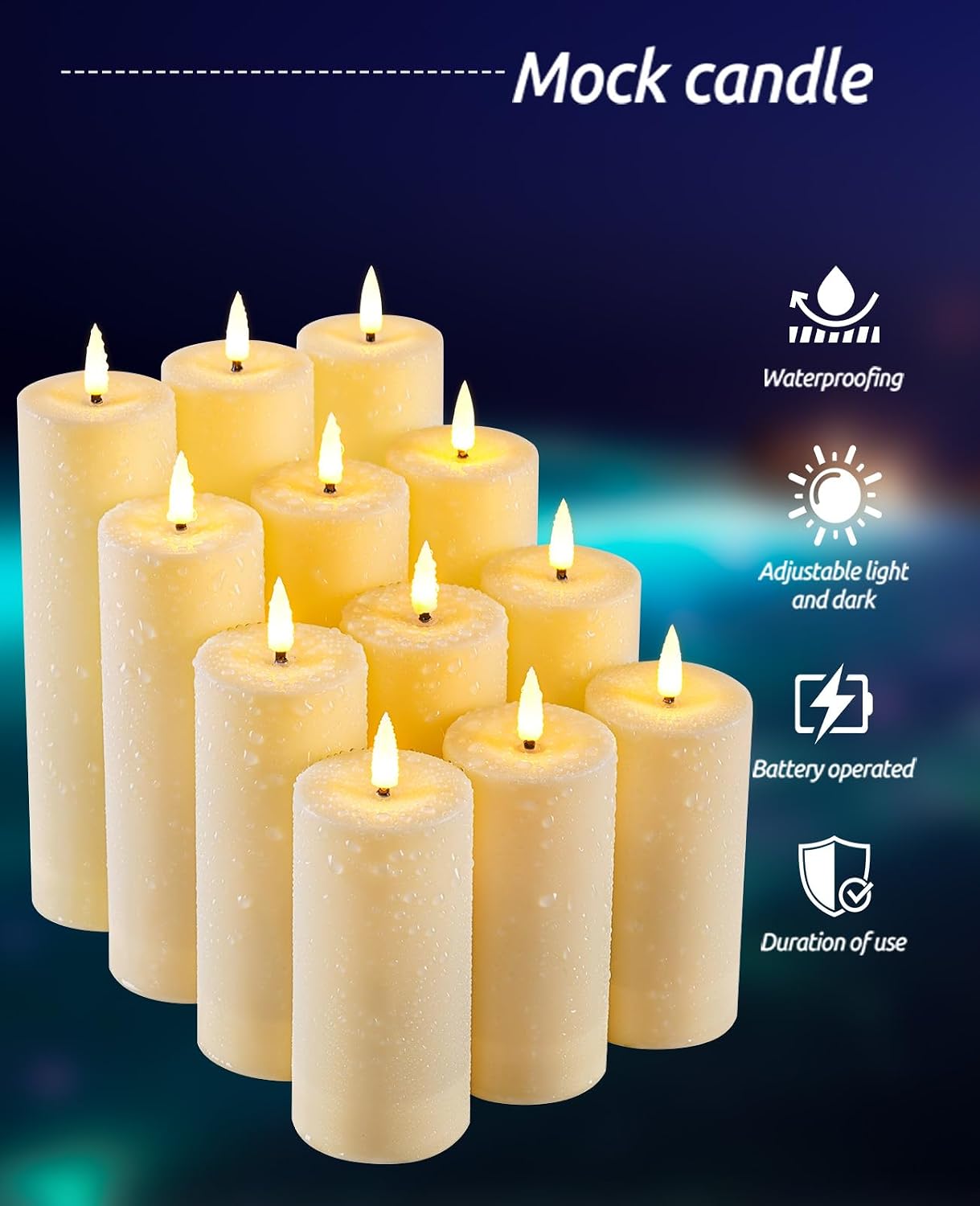 12 Pack Outdoor Waterproof Battery Operated Fake flameless LED Candles Set with Remote Control Timer, Warm White