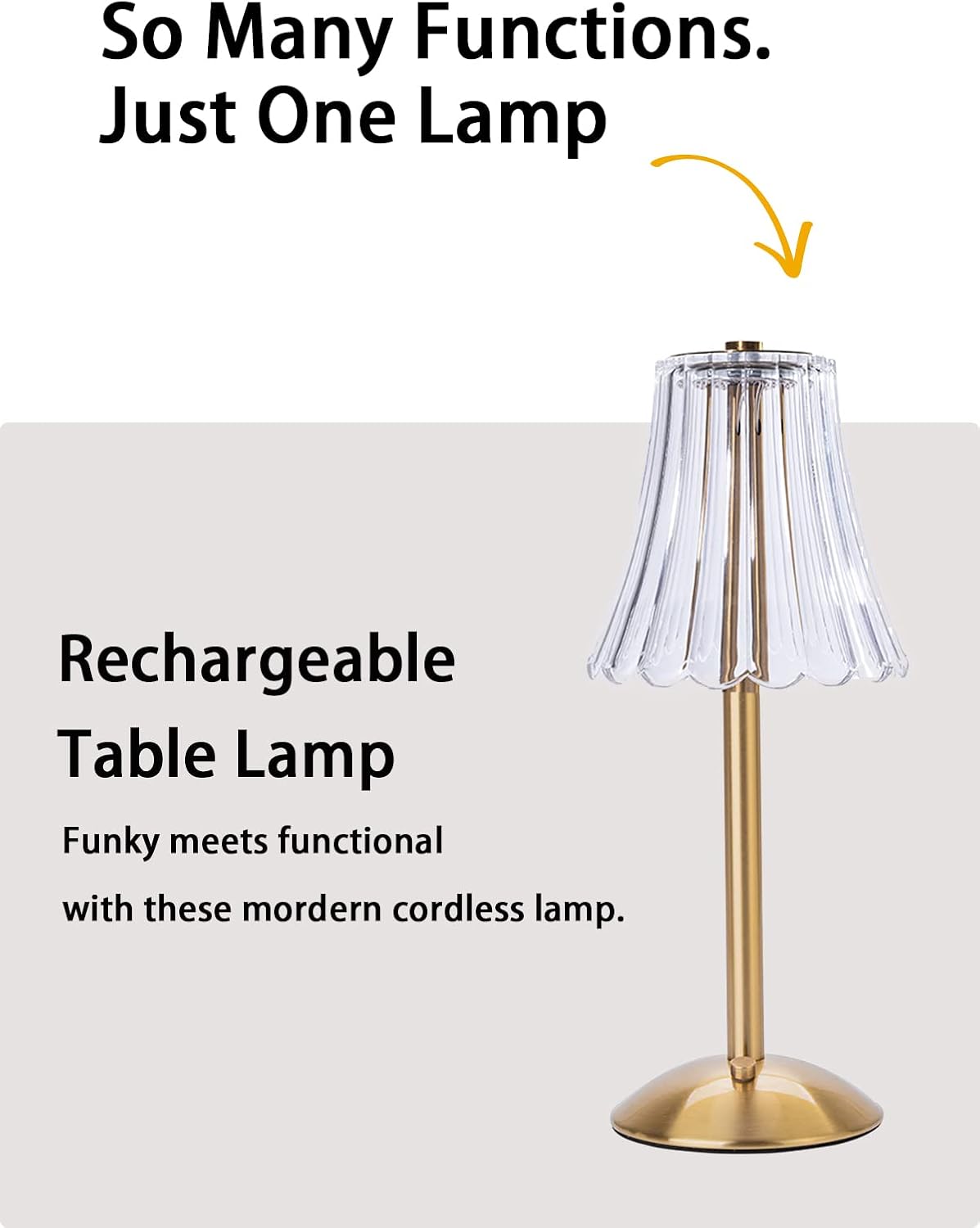HEQET Cordless Table Lamps for Home,Table,Dining Room, Gold Rechargeable Lamps, USB Charge 12'' Tall LED Brass Portable