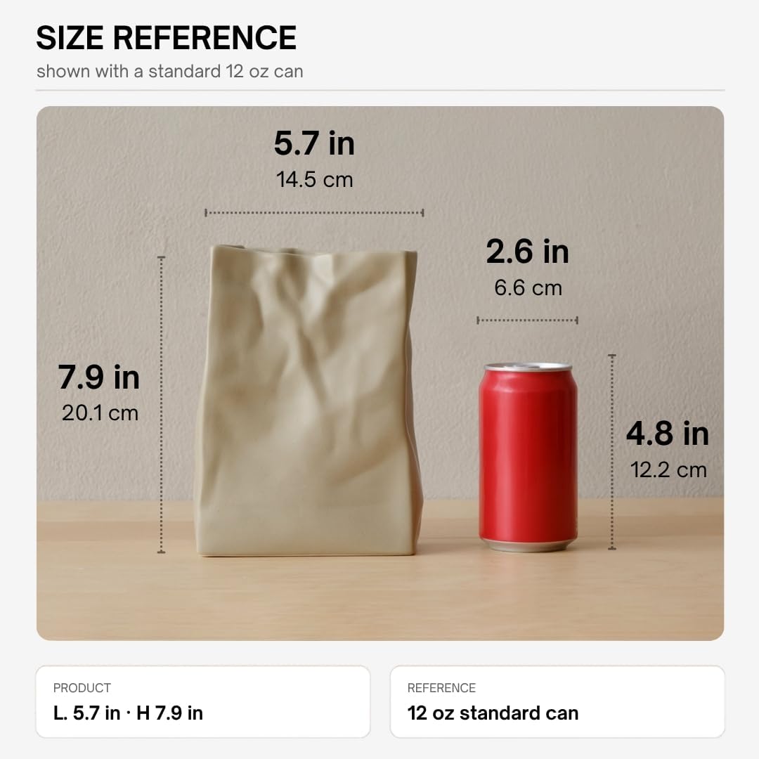 Crinkle Paper Bag Shape Ceramic Vase