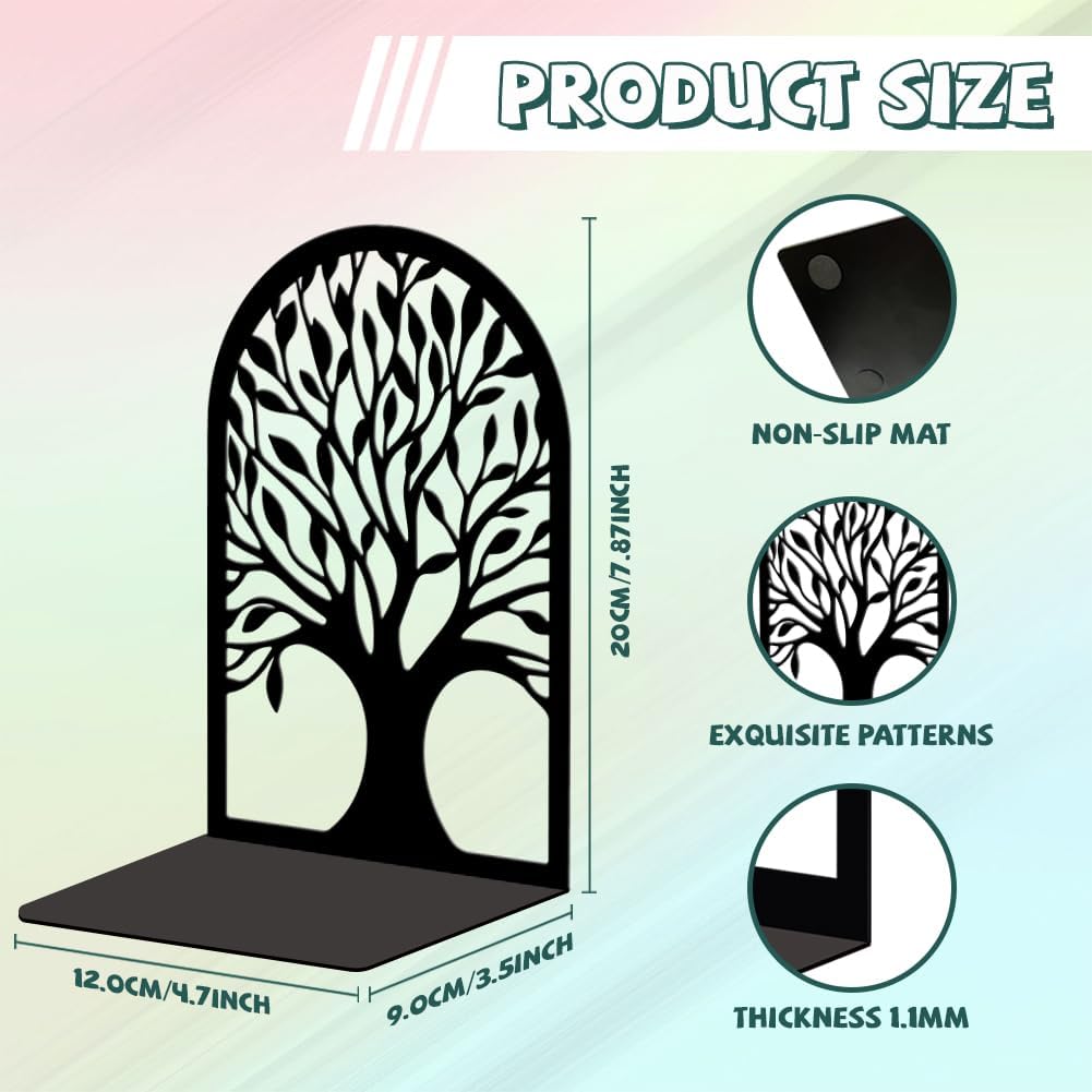 Metal Bookends / Modern Decorative Heavy Duty Study Book Support Stoppers / Tree of Life