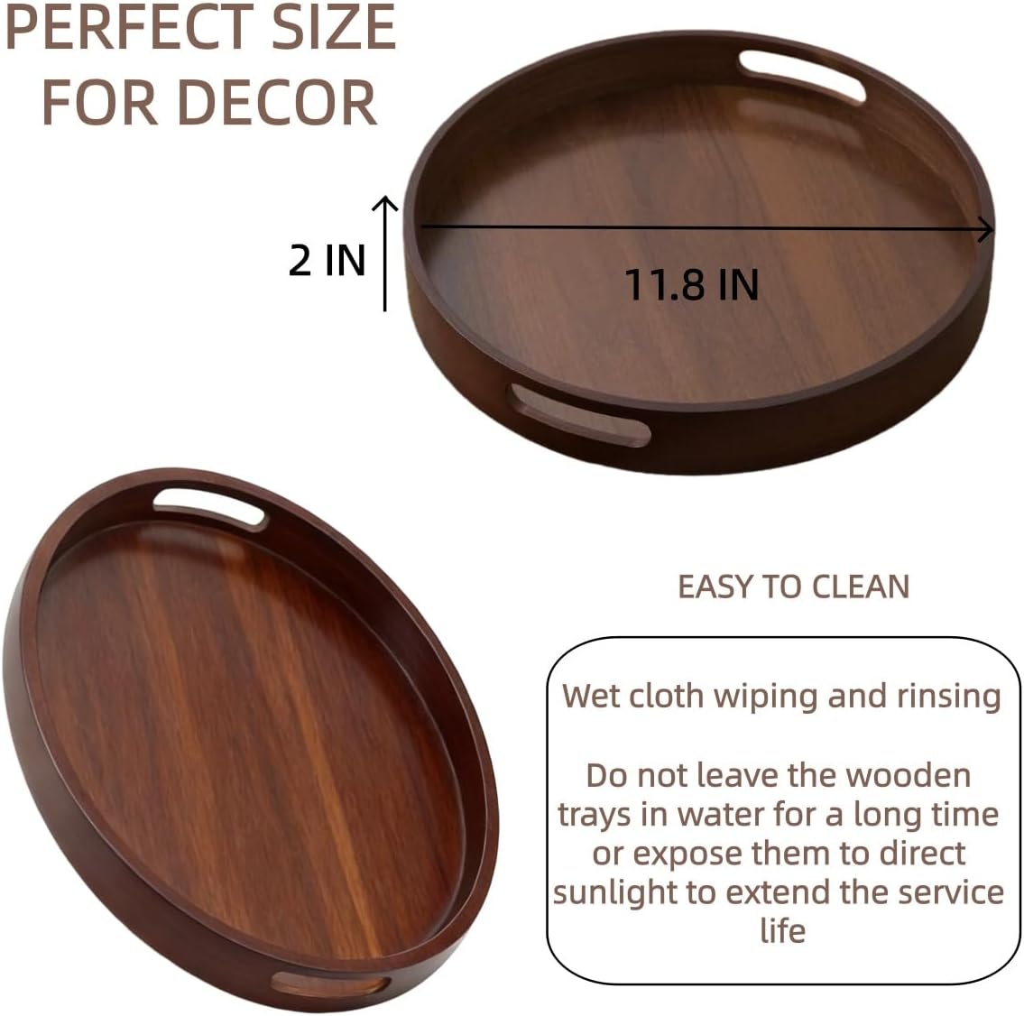 Rustic Wood Serving Tray / 11.8 Inch