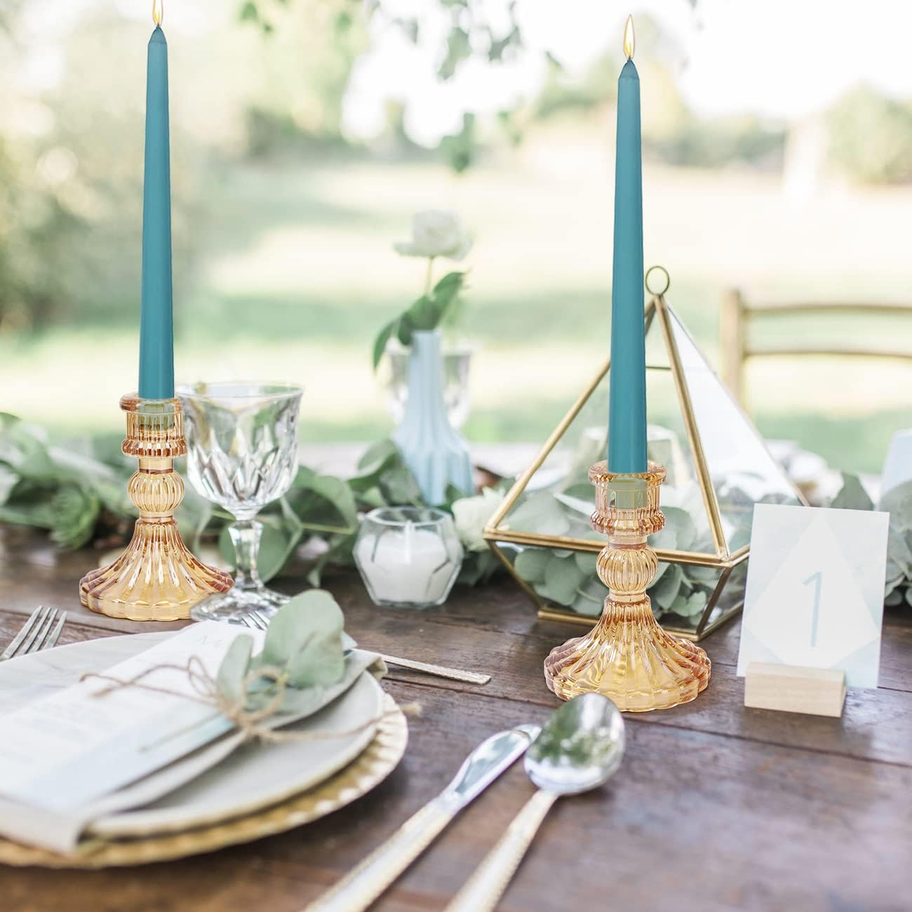 Candlestick Holders Set, 4" H Taper Candle Holders Bulk, 12Pcs Gold Glass Candle Holders for Wedding, Festival, Party &