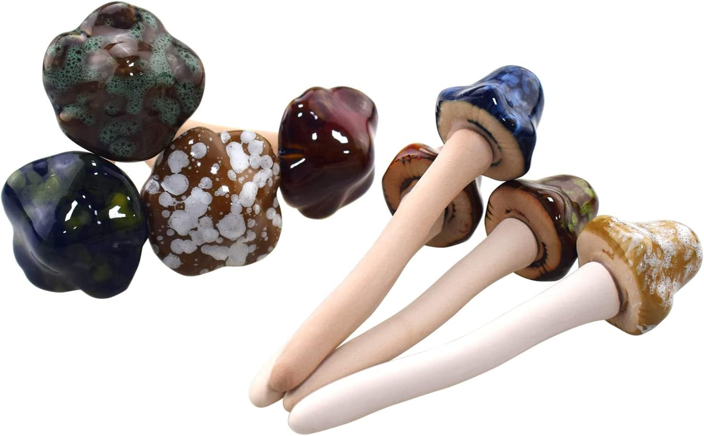 Ceramic Mushroom Statue Garden Pot Decoration Mushroom Figurine Indoor and Outdoor / Set of 8