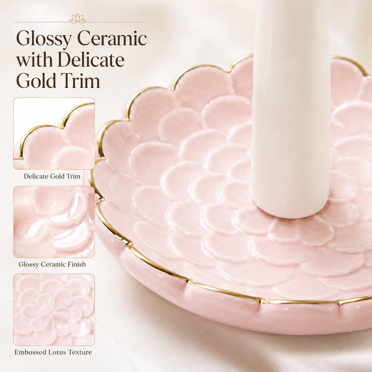 Ceramic Ring Dish Jewelry Tray / Flowers / Pink