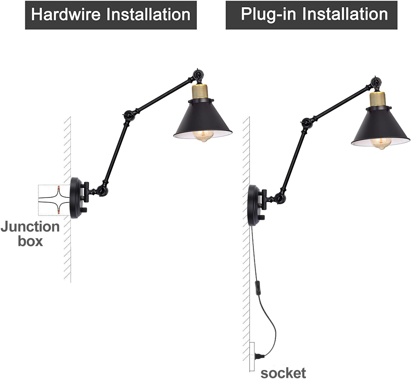 TRLIFE Wall Sconce Plug in, Dimmable Wall Sconce with Switch Swing Arm Wall Lights Plug in Wall Mounted Light Wall