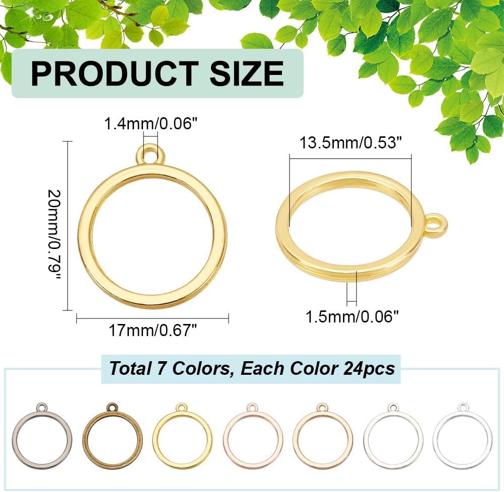 17mm Round Open Bezel Connector Charms 7 Colors Hollow Bezel Pendants Blanks Frame / Set of 168