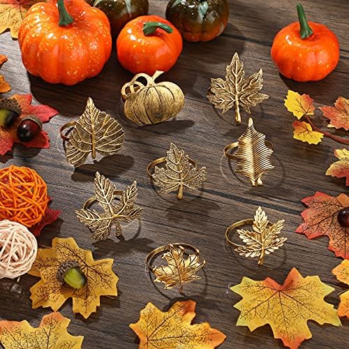Patelai 8 Pieces Fall Thanksgiving Napkin Ring Set Pumpkin Napkin Holder