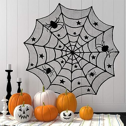 Halloween Tablecloth 40 Inch Black Lace Spider Web Table Topper