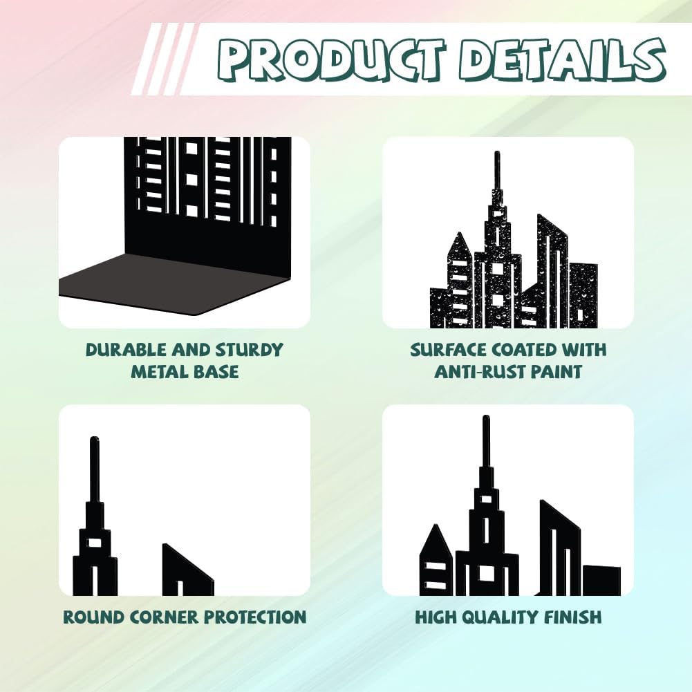 Metal Bookends / Modern Decorative Heavy Duty Study Book Support Stoppers / Building