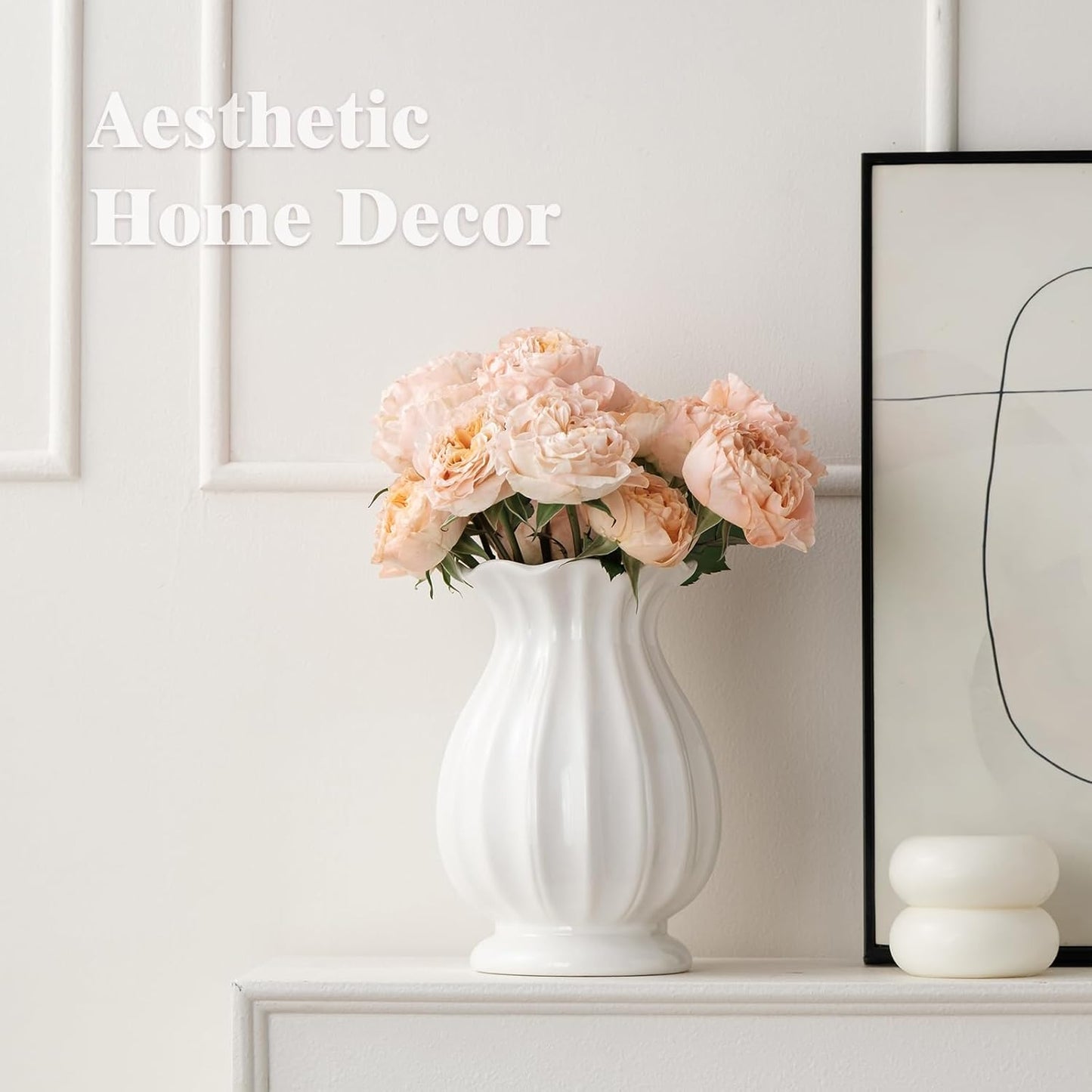 Ceramic Vase / Unique Vases for Farmhouse / White / 7.8 Inch