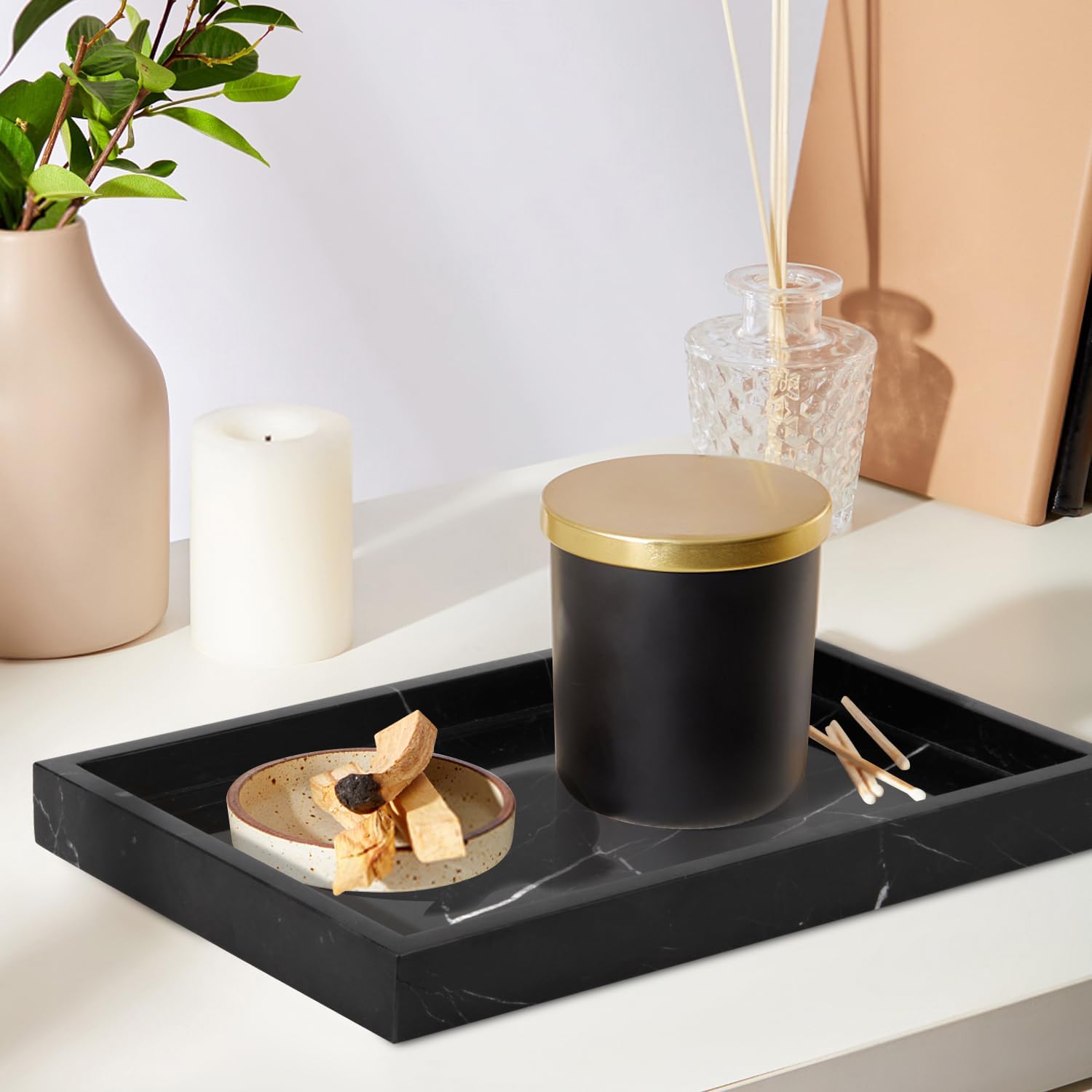 Marble Bathroom Vanity Tray / Black Marquina / 12 x 8 x 1.2