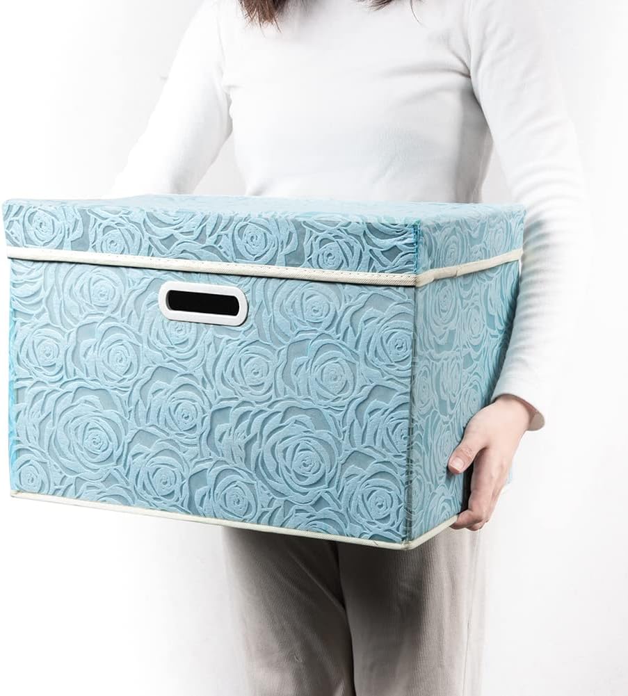 Lid Fabric Decorative Storage Bins Box Organizer Container Basket / Blue / Large