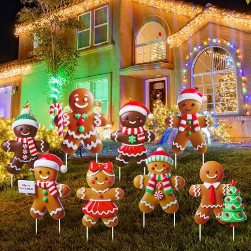 8 Pcs 3D Christmas Gingerbread Yard Signs Outdoor Decor, Classic